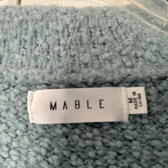 MABLE Cropped Sweater Knit Stretch Button Up Collared Pastel Blue Medium - Picture 7 of 12